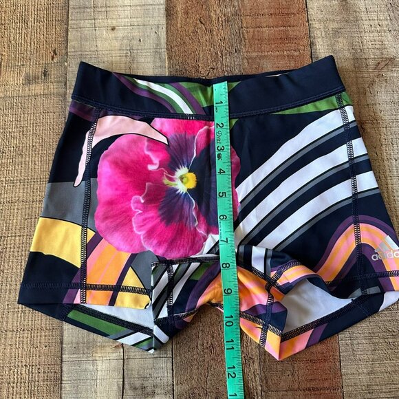 Adidas Womens Size 2 Climalite Floral Burst Shorts Athletic Techfit in Blue Pink - Picture 3 of 9
